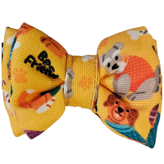 Yellow Dogs Cat & Puppy Bow Tie | Snap-Buckle Closure | D-Ring Attachment