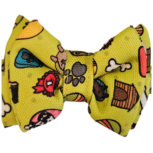 Neon Bone Dog Print Cat & Puppy Bow Tie | Snap-Buckle Closure | D-Ring Attachment