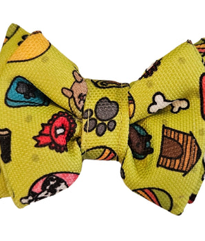 Neon Bone Dog Print Cat & Puppy Bow Tie | Snap-Buckle Closure | D-Ring Attachment