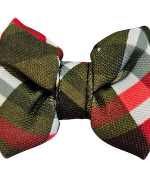 Red Christmas Checks Cat & Puppy Bow Tie | Snap-Buckle Closure | D-Ring Attachment