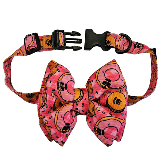 Pink Doughnuts Bow Tie | Snap-Buckle Closure | D-Ring Attachment