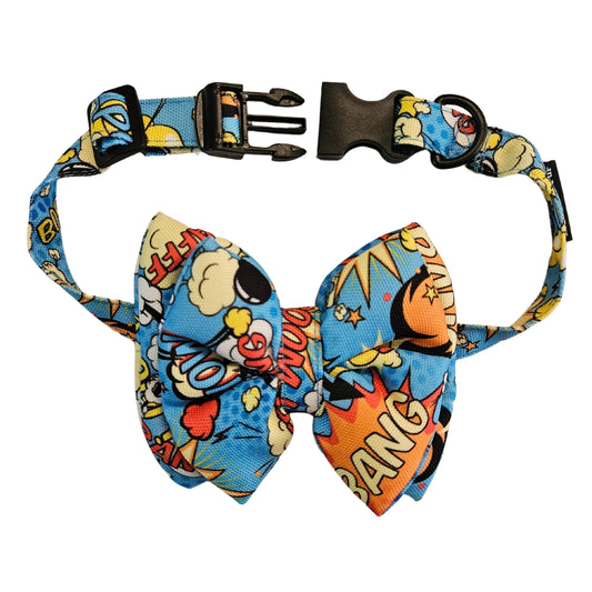 Blue Big Bang Boom Bow Tie | Snap-Buckle Closure | D-Ring Attachment