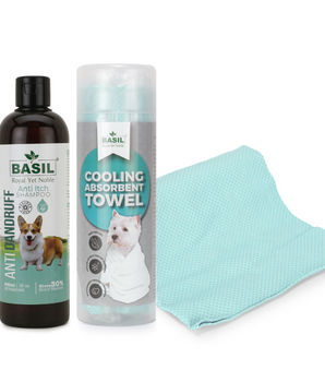 BASIL Anti-Dandruff Anti-Itch Shampoo with High Absorbent Towel for Dogs & Puppies