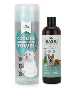 BASIL Anti-Dandruff Anti-Itch Shampoo with High Absorbent Towel for Dogs & Puppies