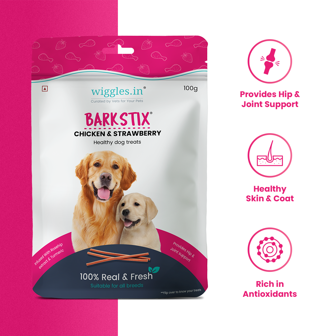 Barkstix Dog Treats for Training Adult & Puppies, 100g (Chicken & Strawberry)