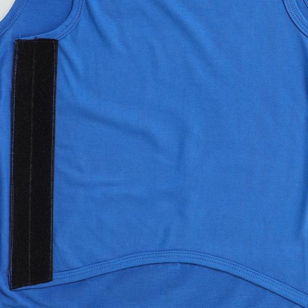 blue-coloured sleeveless t-shirt for dogs