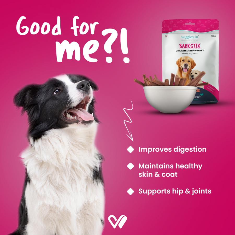 Barkstix Dog Treats for Training Adult & Puppies, 100g (Chicken & Strawberry)