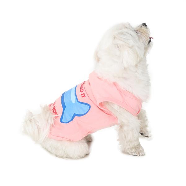 cute dog wearing pink-coloured sleeveless t-shirt for dogs