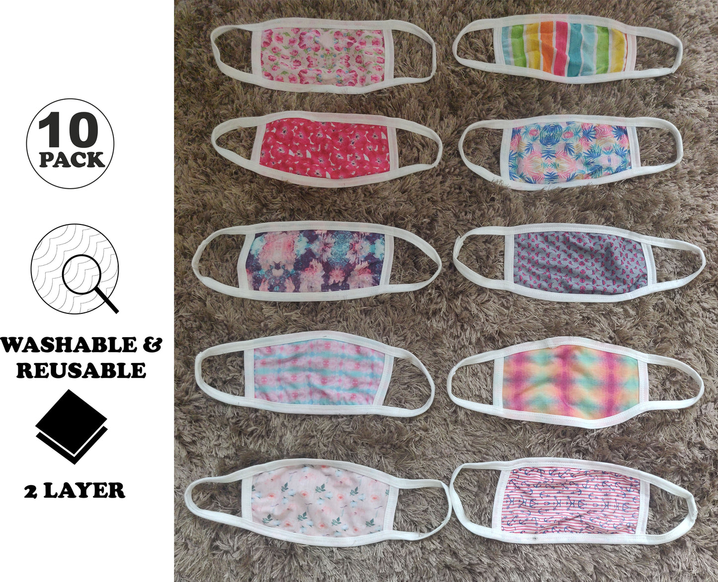 Floral Printed Masks (set of 10)