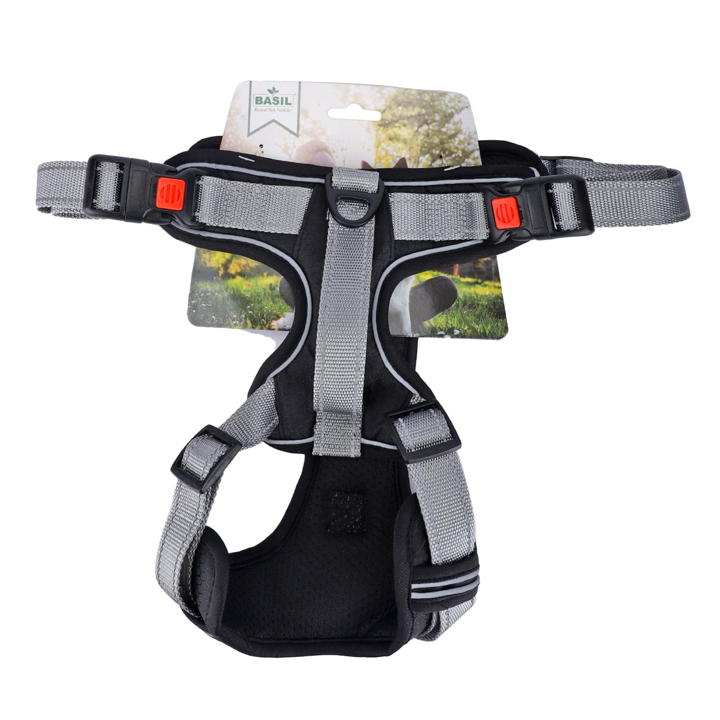 BASIL Dog Handle Harness No-Pull Adjustable Vest Harness, Reflective Black