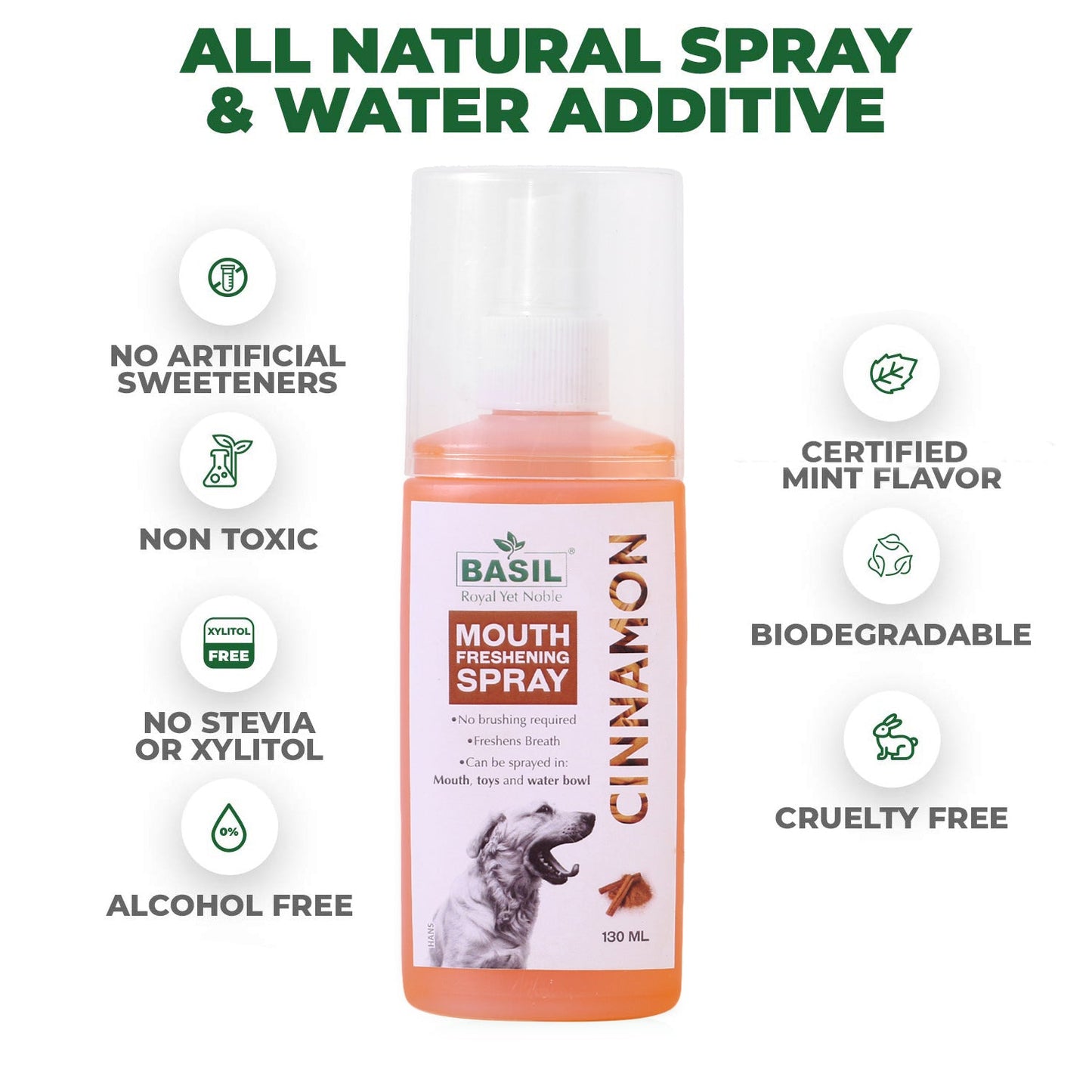 BASIL Cinnamon Mouth Freshening Spray for Dogs, 130ml