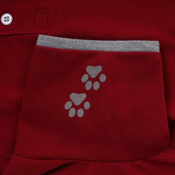 maroon-coloured polo t-shirt for dogs with paws printed on sleeves