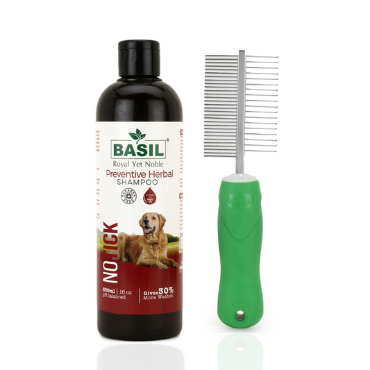 BASIL No Tick Preventive Herbal Shampoo with Grooming Comb (250ml)