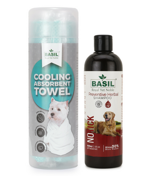 BASIL No Tick Preventive Herbal Shampoo with High Absorbent Towel for Dogs & Puppies