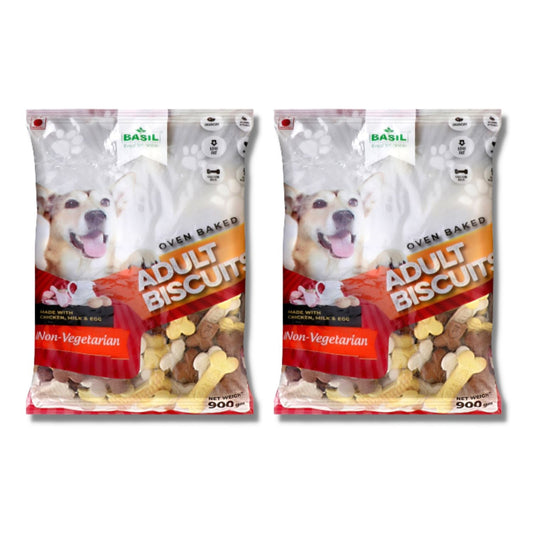 BASIL Real Chicken Dog Biscuit | Pack of 2 | Bone Shape Biscuits for Adult Dogs (900 Grams)