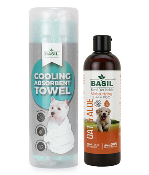 BASIL Oats & Aloe Moisturizing Shampoo with High Absorbent Towel for Dogs & Puppies