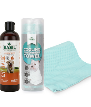 BASIL Oats & Aloe Moisturizing Shampoo with High Absorbent Towel for Dogs & Puppies
