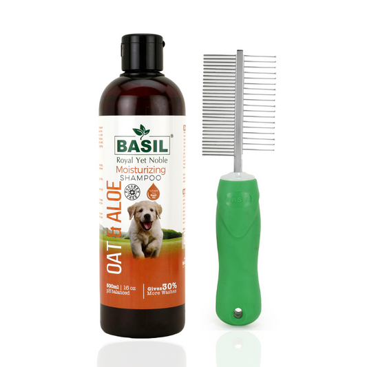 BASIL Oats & Aloe Moisturizing Shampoo with Grooming Comb (250ml)