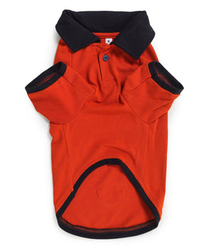 front side of orange-coloured polo t-shirt for dogs