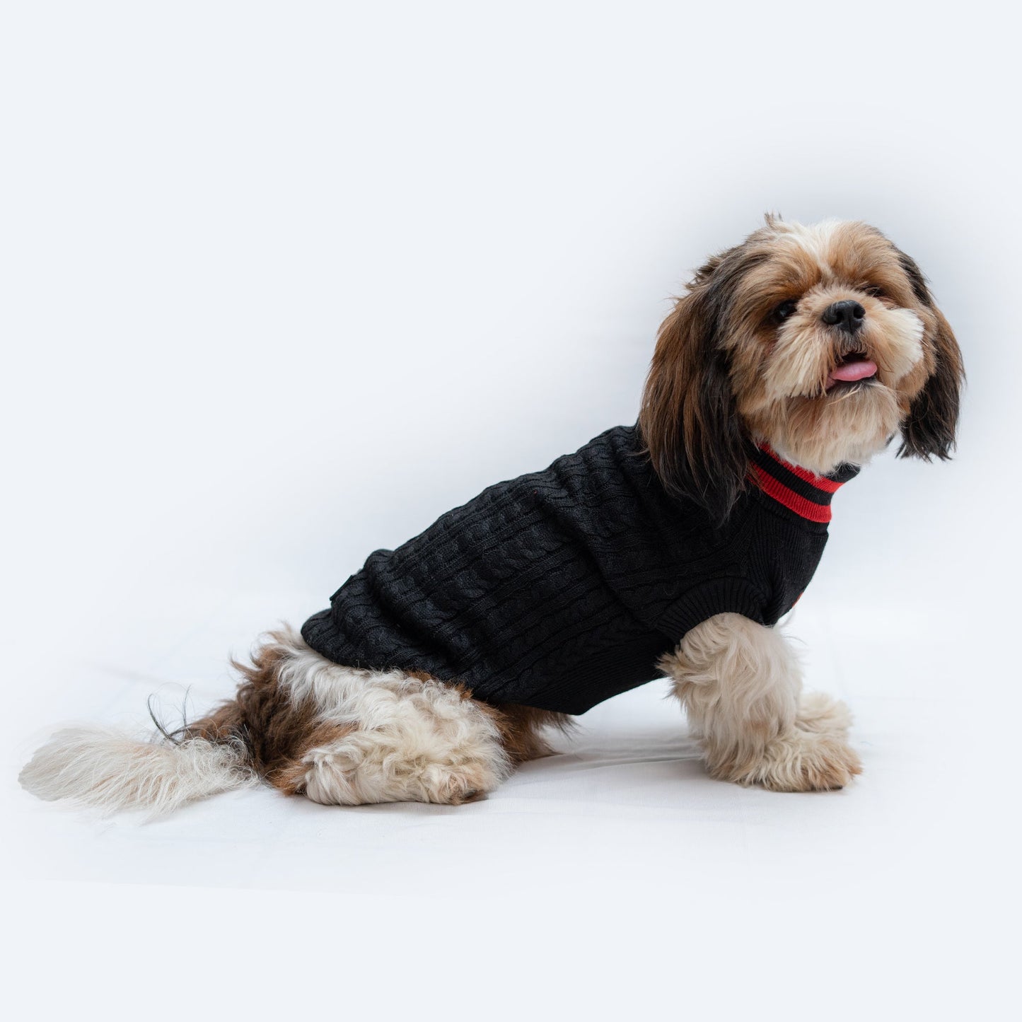 High Neck Cable Knit Sweater: Black