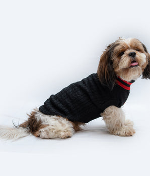 High Neck Cable Knit Sweater: Black