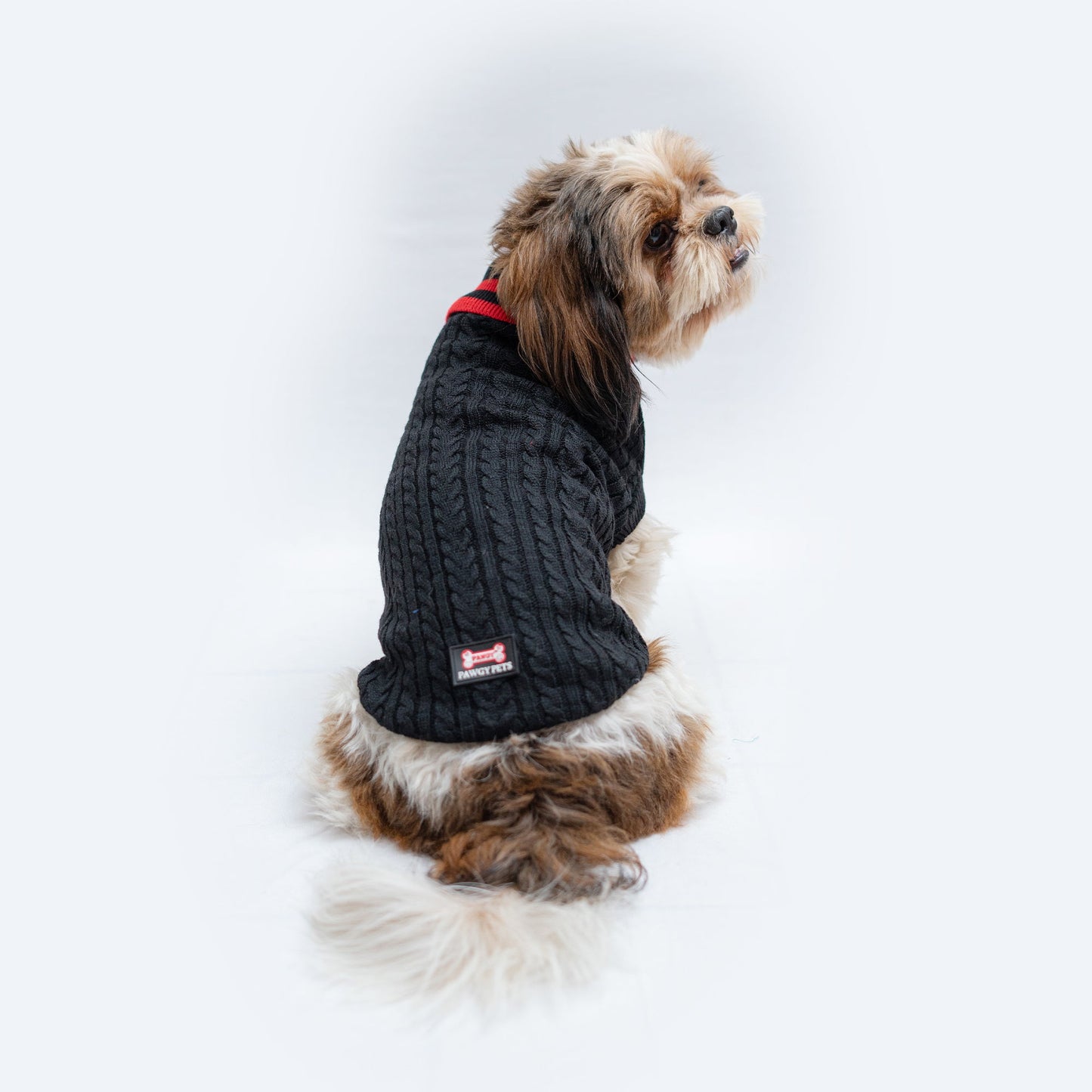 High Neck Cable Knit Sweater: Black