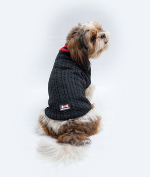 High Neck Cable Knit Sweater: Black