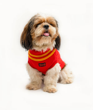 High Neck Cable Knit Sweater: Red