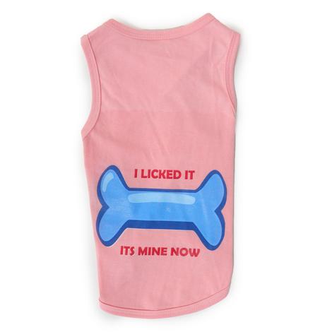 front side of pink-coloured sleeveless t-shirt for dogs