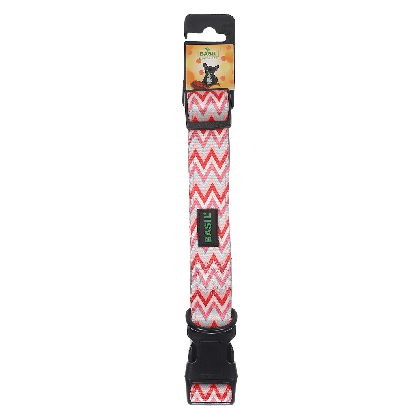 BASIL Zig-Zag Padded Adjustable Collar for Dogs & Puppies (Red)
