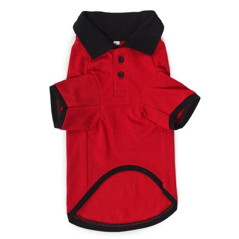 front side of red & black polo t-shirts for dogs