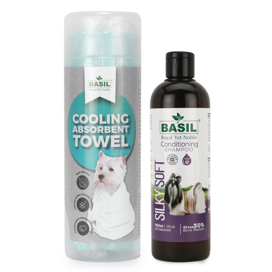BASIL Silky Soft Conditioning Shampoo with High Absorbent Towel for Dogs & Puppies