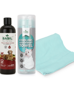 BASIL No Tick Preventive Herbal Shampoo with High Absorbent Towel for Dogs & Puppies