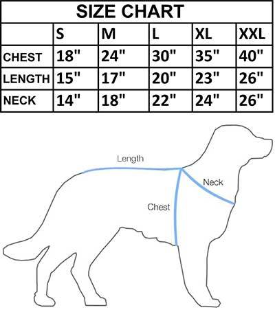 size chart of butterfly print dresses for dogs