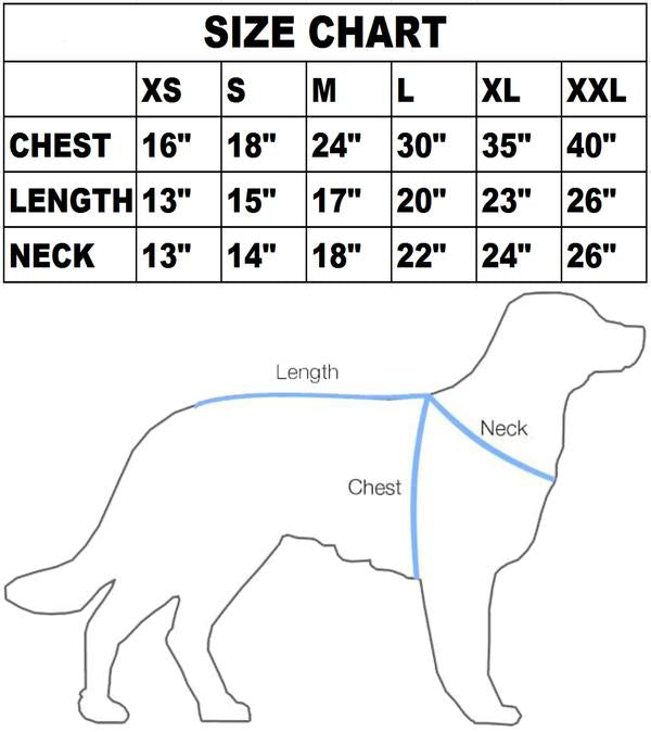 size chart of floral foxy dresses for dogs