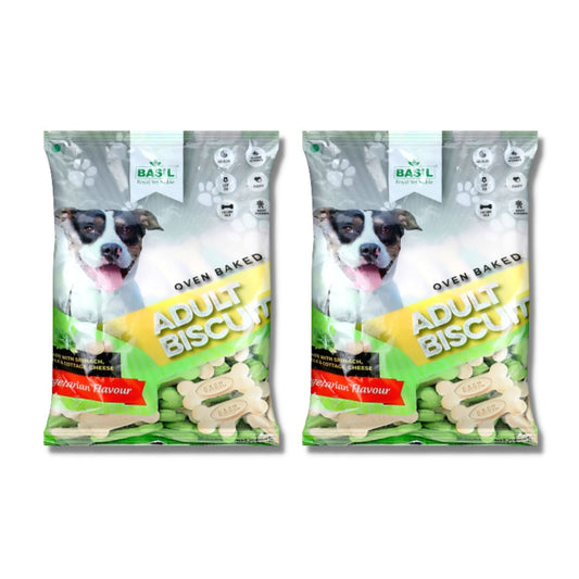 BASIL Real Milk Dog Biscuit I Pack of 2 | Bone Shape Biscuits for Adult Dogs (900 Grams)