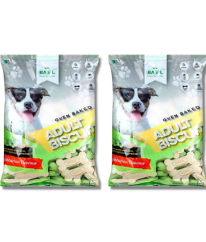 BASIL Real Milk Dog Biscuit I Pack of 2 | Bone Shape Biscuits for Adult Dogs (900 Grams)
