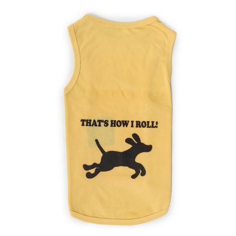 front side of yellow-coloured sleeveless t-shirt for dogs