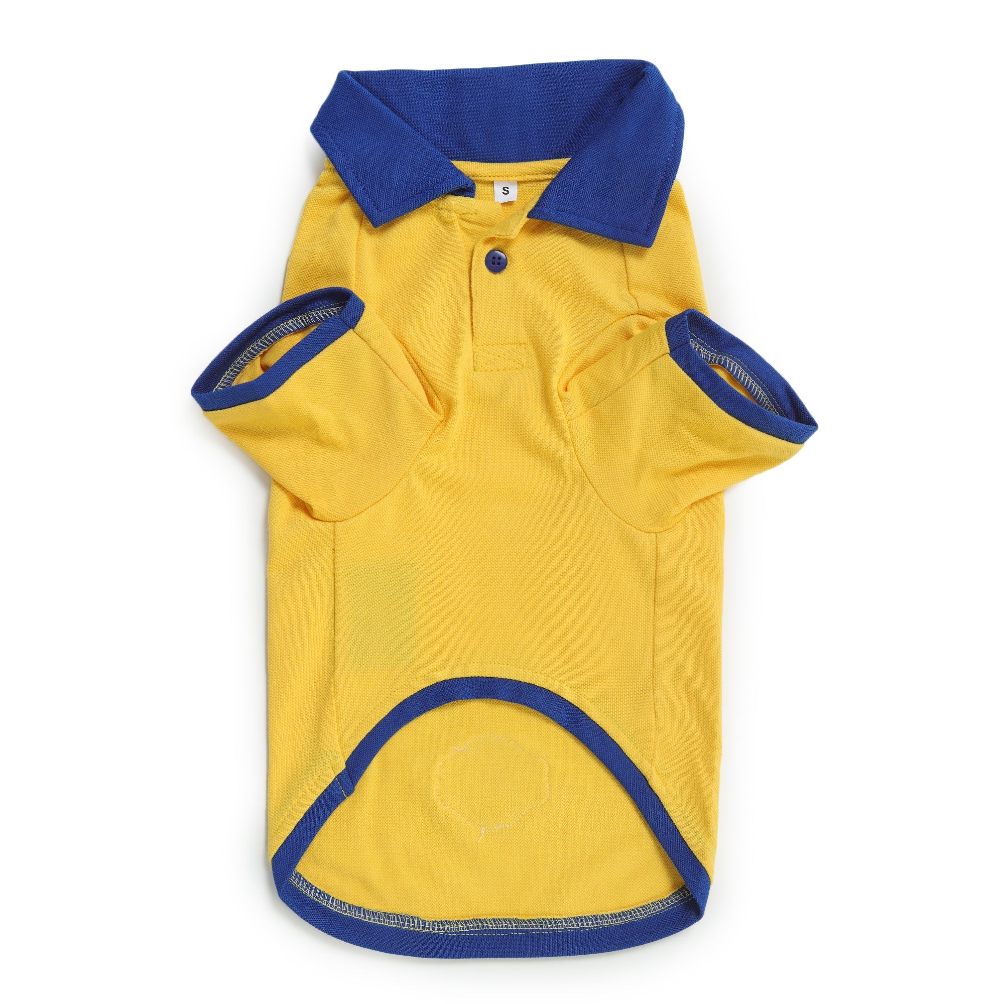 front side of yellow-coloured polo t-shirt for dogs