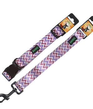BASIL Zig Zag Adjustable Collar & Leash, 4 Feet (Purple)