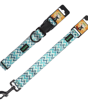 BASIL Zig Zag Adjustable Collar & Leash, 4 Feet (Green)