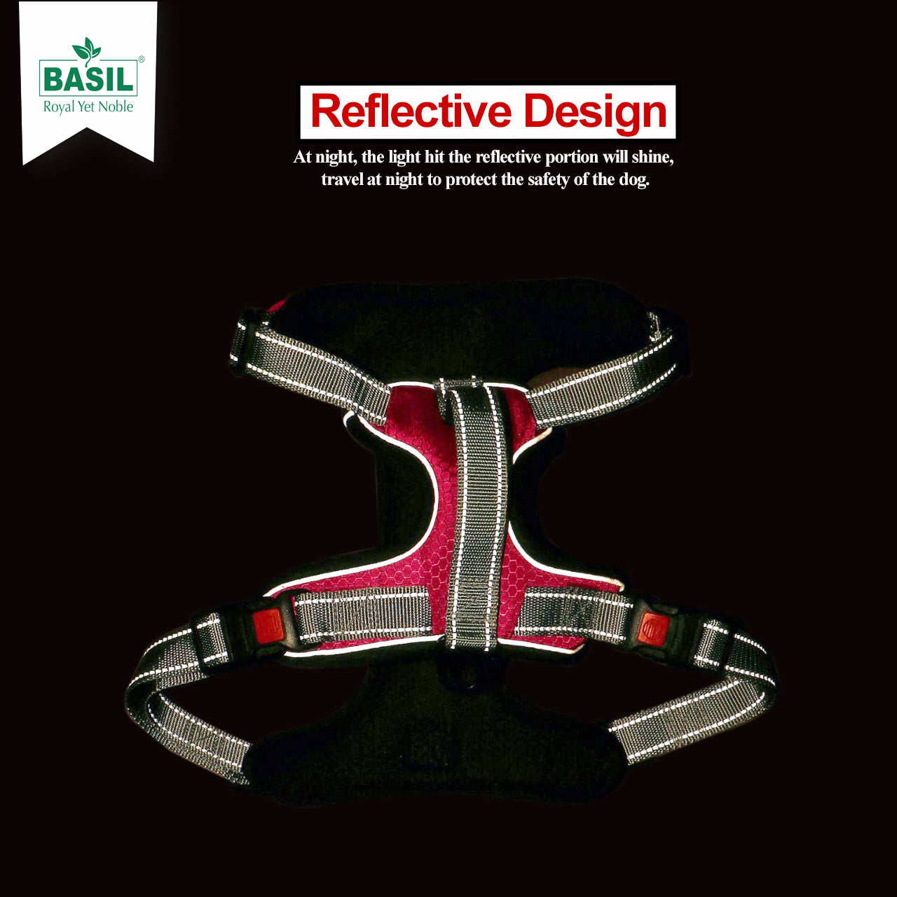 BASIL Dog Handle Harness No-Pull Adjustable Vest Harness, Reflective Black